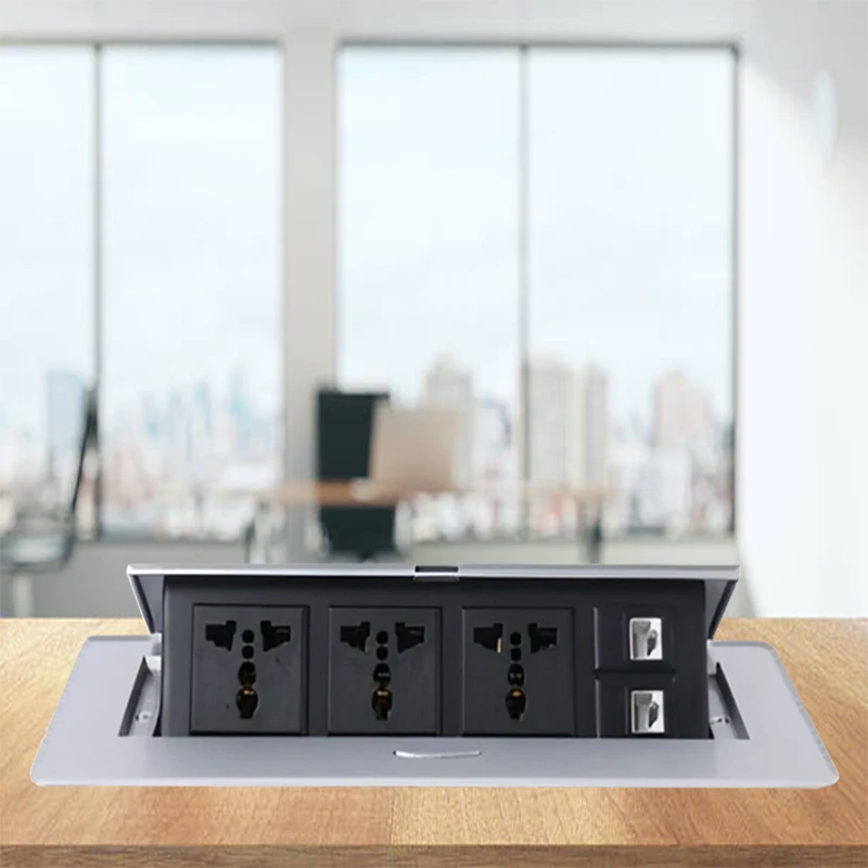 caja rebatible con tomas para mesas